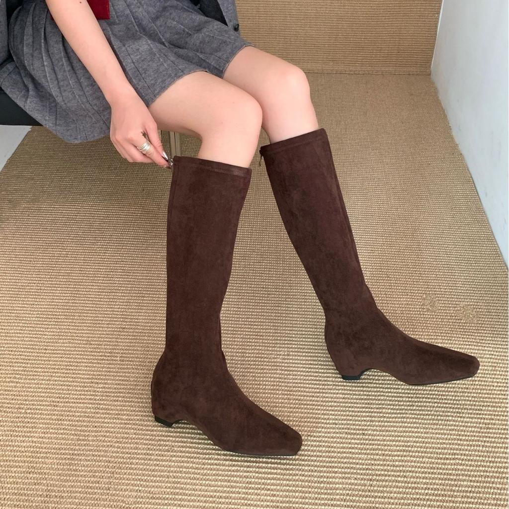 2025 nové měkké kožené vysoké kozačky, vnitřní zip, zesílený podpatek, dámské jezdecké kozačky ke koleni pro drobné ženy