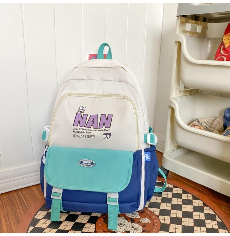 

Contrasting large capacity student bag waterproof backpack high school student school bag Japanese backpack light weight reduction bag travel bag Single Pack зелений