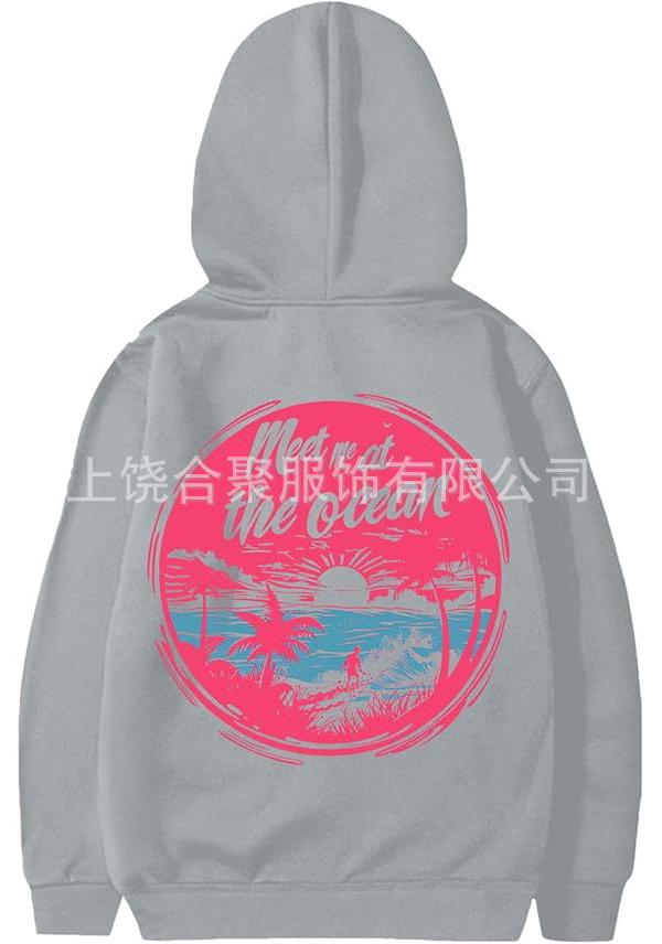 Women's Drop Shoulder Ribbed Fashion Print Hoodie XS-5XL: Long Sleeve Beach Sportswear Pullover
