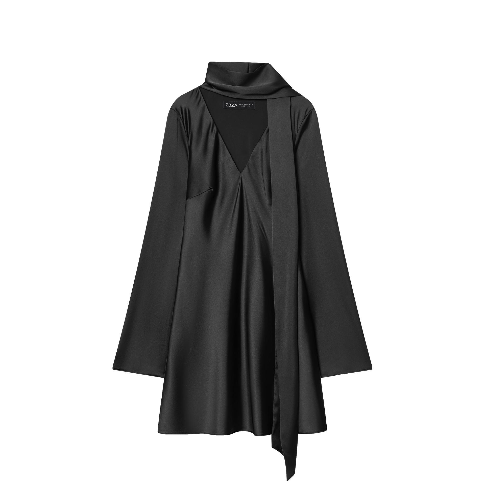 European American Women s Fashion: Casual Silk Texture Scarf Dress Medium