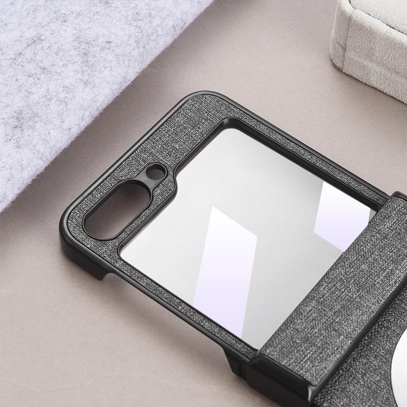 For Samsung Galaxy Z Flip6 5G Case Leather+PC Phone Cover with Rear Screen Film and Hinge