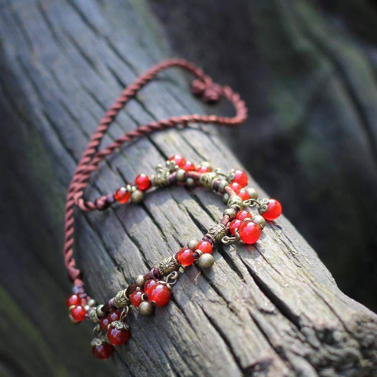 Handmade Bohemian Short Agate Necklace Women's Retro Temperament Clavicle Chain Fruit Fringed Pendant Accessories