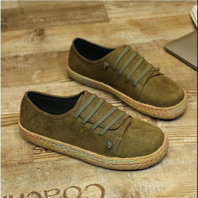 Frühlings- und Herbst-Slipper genähte Retro-Flachsohlen-Damenschuhe