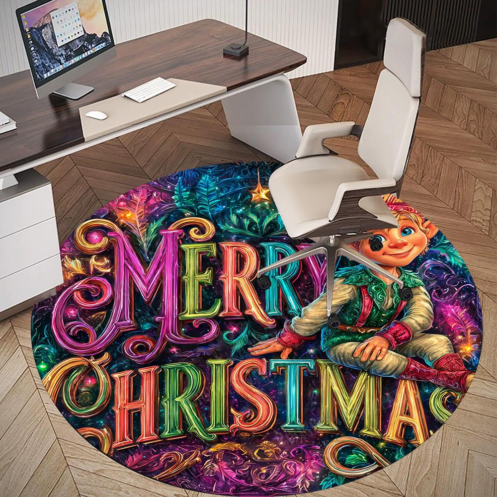 1PC Merry Christmas Office Round Area Rug, Under Office Chairs Bedroom Living Room Home Decor, Carpet for Office -1110149