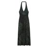 Autumn European and American Women's Clothing Flocking Neck Dress
