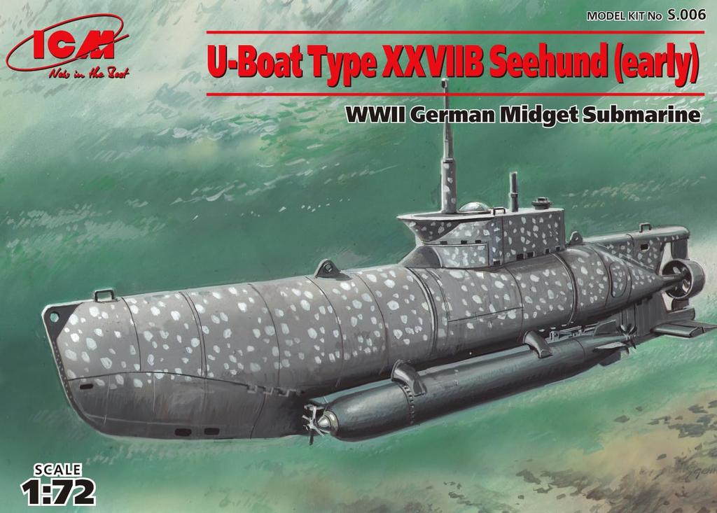 ICM 1/72 Scale German U-Boat XXVIIB Seehund Midget Submarine Early Model Plastic Model Kit S006