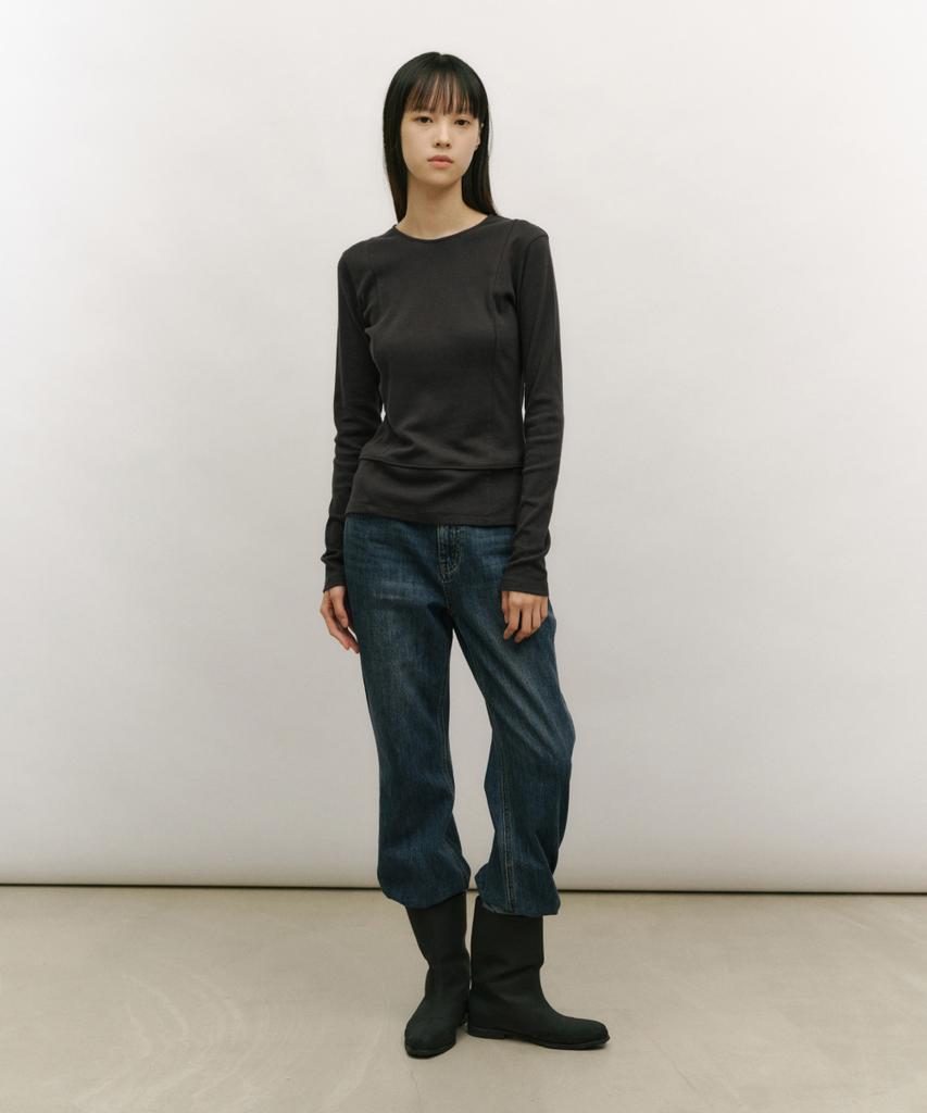 LOW TIDE Back Slit Long Sleeve T-Shirt [Charcoal]