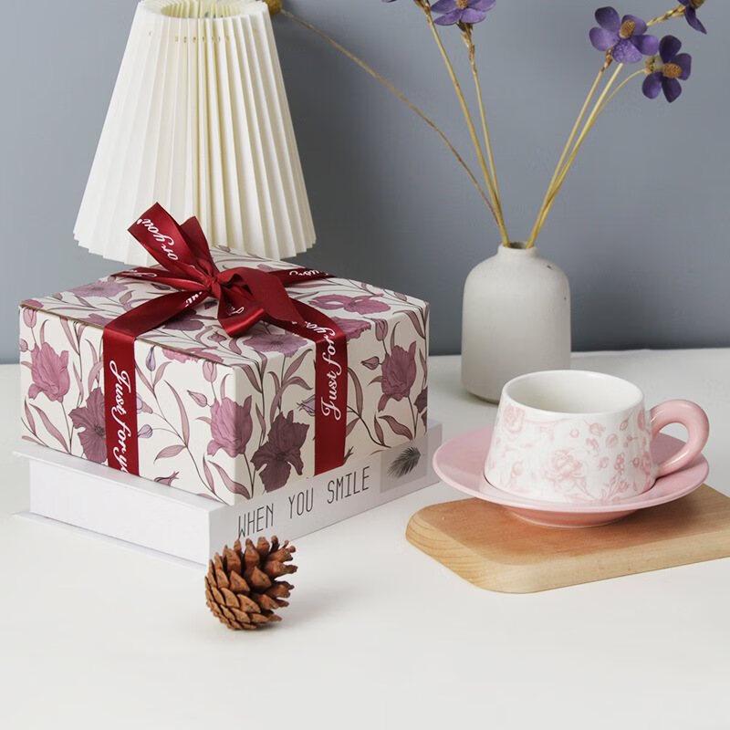 ZISIZ Retro Rose Enamel Coffee Cup & Saucer Gift Set