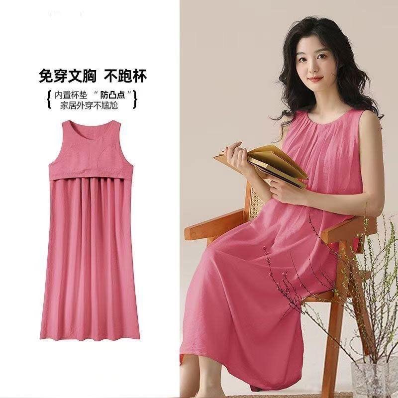 With Chest Pad, Vest, Suspender, Nightdress, Summer Women's New Dress, Long Dress, Simple Wind Can Be Worn Outside, Nightdress