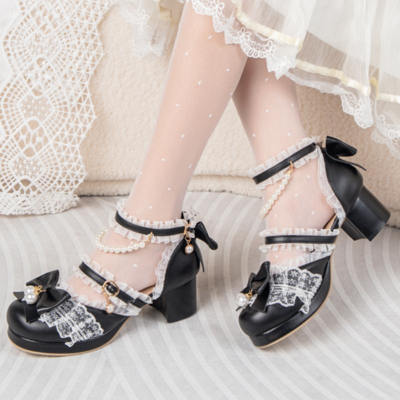 Sweet Women's Low Heels Mary Jane Lolita Shoes Luxury Lace White Pink Heeled Party Wedding Office Dance Shoes Female 2025 Summer