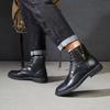 Men’s Motorcycle Boots Winter Black Leather Street Style Ankle Boots with Fur for Men Plus Size High Top