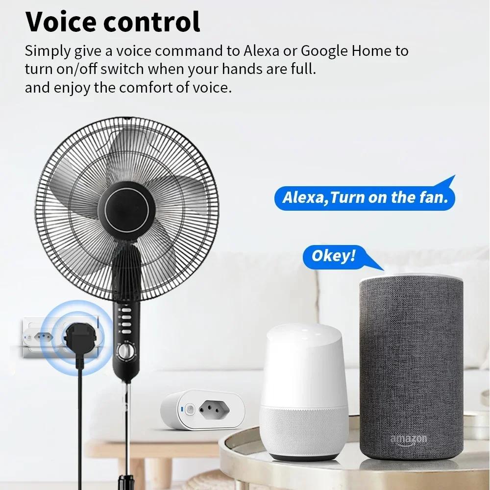 Tuya Smart WiFi Plug 16A brazil socket with power monitor, With Timing Voice Smart control outlet,Works with Google home alexa