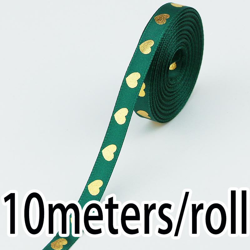 1cm Gold Peach Heart Hot Stamping Love Print Ribbon, 10m/Roll - Ideal for Gift Packaging
