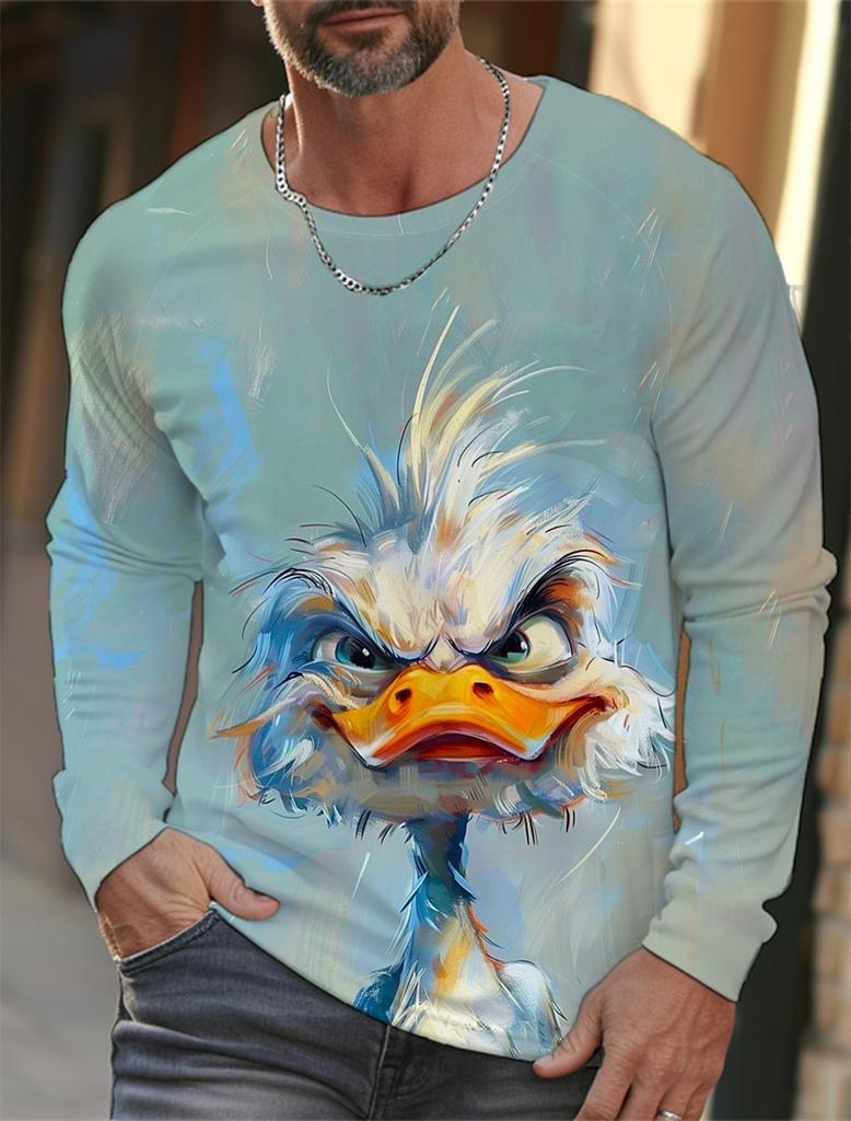 Funny 3D Chicken Print Men's Long Sleeve T-shirt New Autumn Oversized Pullover Hip Hop Punk Clothing Casual Fashion Top
