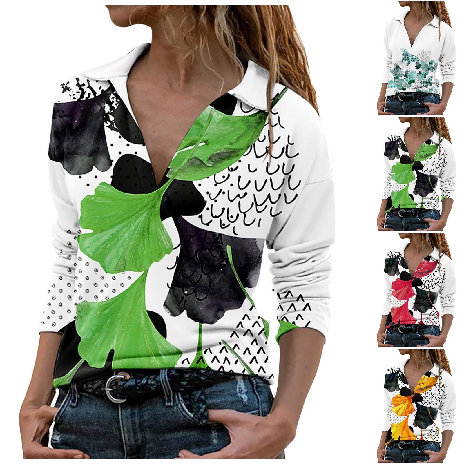 

Женский повседневный модный принт с длинным рукавом и v-образным вырезом, удобный пуловер с лацканами