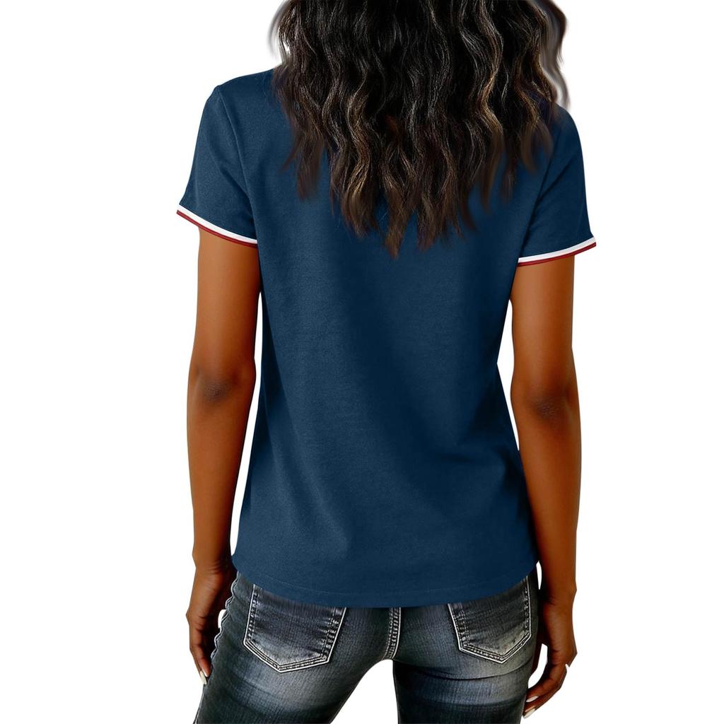 Women's Casual V Neck Short Sleeve Pullover Printed T-Shirt Top