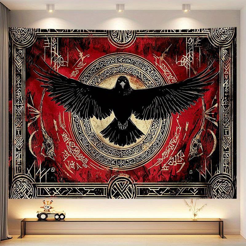 Nordic Rune Raven Tapestry Viking Mysterious Style Wall Hanging Cloth Living Room Decoration Room Decoration 100X70CM