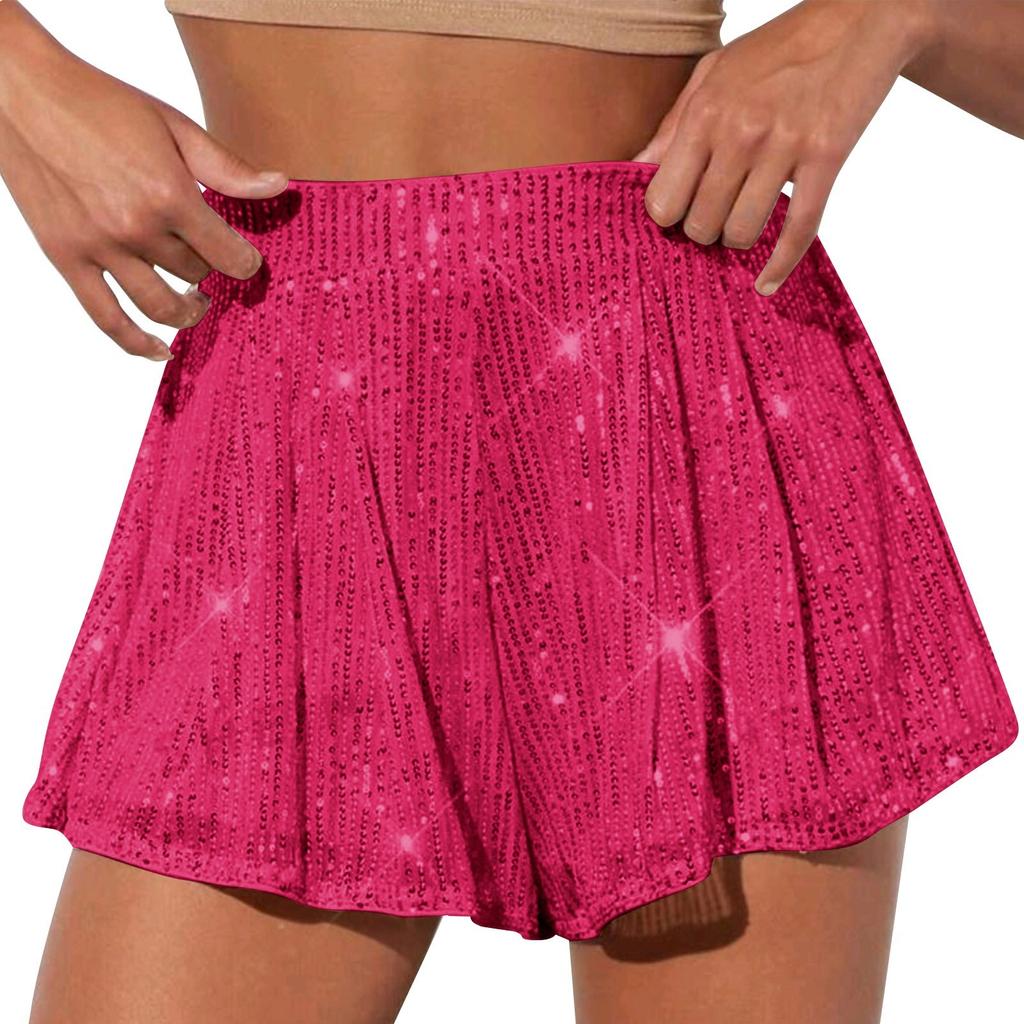 Pantaloncini casual da donna a tinta unita a vita alta scintillanti