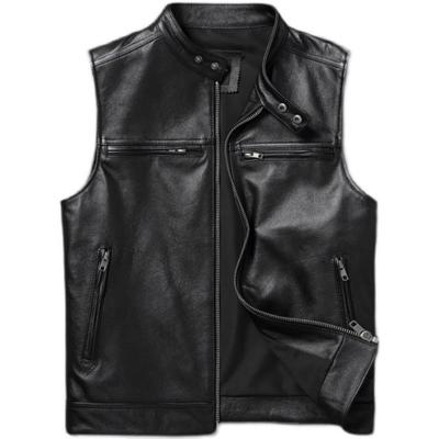 Chaleco de piel de vaca auténtica negra de talla china para hombre, chaleco de cuero ajustado para motociclista.