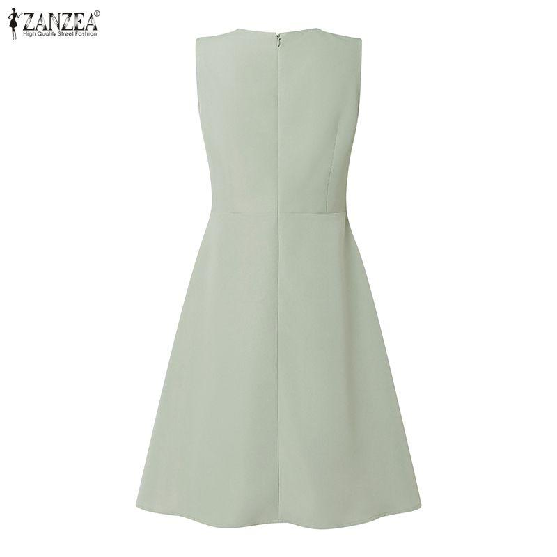 ZANZEA Women Casual Round Neck Summer Sleeveless Dress