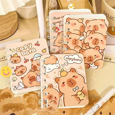 A7 4pcs Cute Capybara Spiral Notebook with Durable Hard Cover Animal Theme Mini Journal for Students Office Notes 80 Sheets/Pack