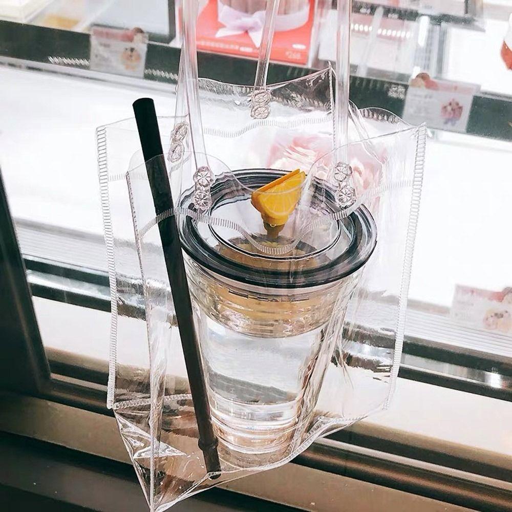 3Pcs With Convenient Handle Transparent Bag Clear PVC Bottle Bag Cups Bottle Cover  Themos Bottle