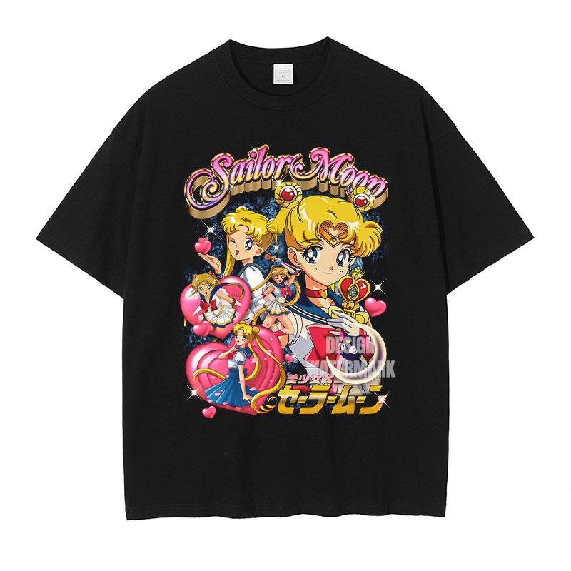 Tsukino Usagi T Shirts Vintage Washed Anime SSailor MMoon Oversized Tshirts Manga Chibiusa Short Sleeve Girl Tops Tees Women