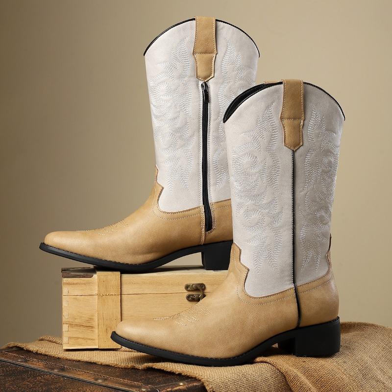Stivali da Cowboy Western da Uomo Moda Stivaletti a Punta a Mezza Gamba Stivali da Cavaliere Ricamati Retrò per Uomo Stivale in Pelle di Lusso Botas Hombre