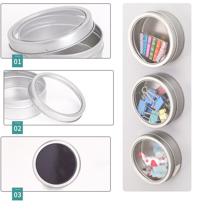 Spice Magnetic Tins with Clear Lid Household Fridge Storage Box Travel Portable Spice Condiment Container Kitchen Gadget