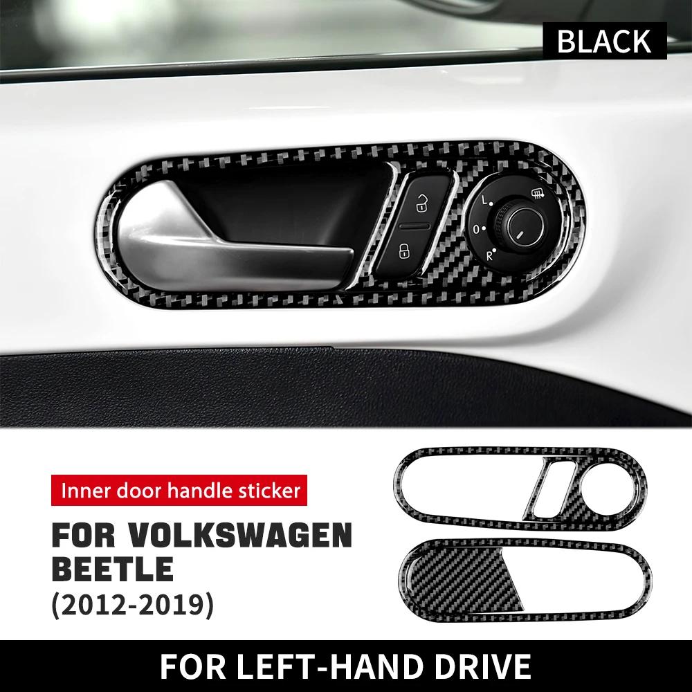For Volkswagen Beetle 2012 2013 2014 2015 2016 2018 2019 Real Soft Carbon Fiber Inner Door Handle Sticker LHD RHD Accessories