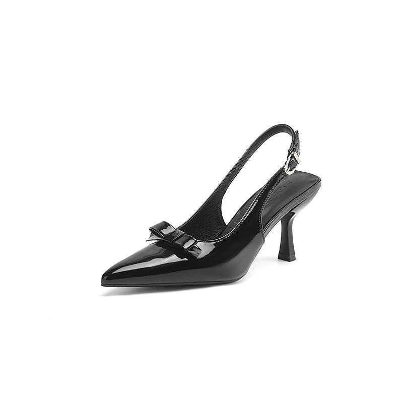 Pointed black temperament high heel bag head sandals shoes new spring and summer with skirt single shoes