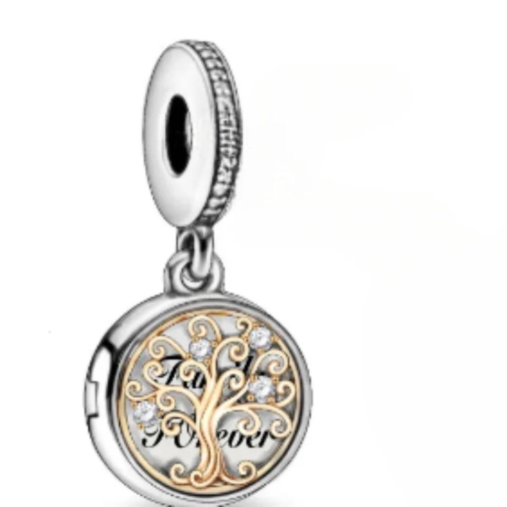 925 Silver Golden Charm Crown Family Tree Safety Chain Hollow Beads for Women DIY Bracelets Jewelry