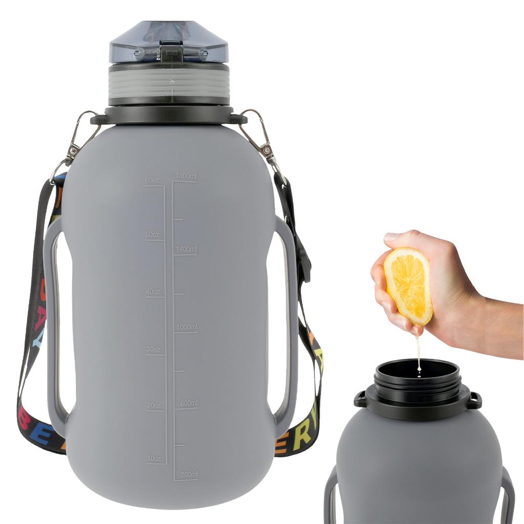 Składana Butelka na Wodę 2L/64oz Sportowa Składana Butelka na Wodę z Paskiem Uchwytem Silikonowa Butelka na Wodę ze Słomką