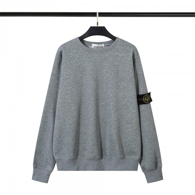 STONE Classic Solid Color Crewneck Sweatshirt Men Women Casual Long Sleeve Pullover With Badge Loose Fit Teenagers