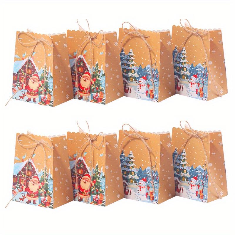 

8 pcs Christmas gift tote bag, Christmas Eve candy gift paper bag, apple kraft paper packaging bag(Mixed) 13x10x6.5cm