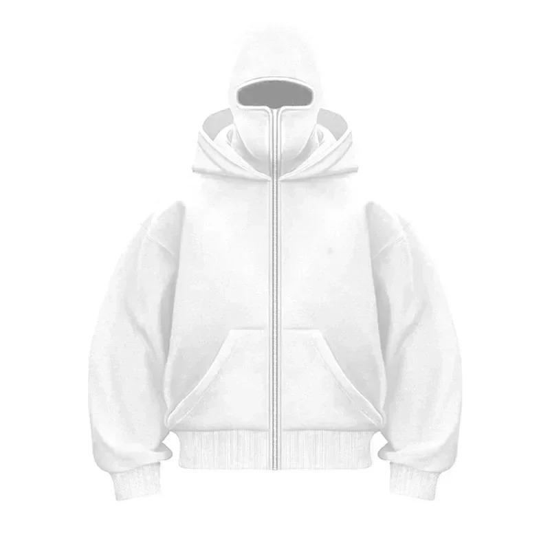 

BeatStreet Men and Women Balaclava Y2K Gothic Harajuku Winter New Item Double Hooded Sweatshirt Men s Hooded Mask Zipper Sportswear XXL білий
