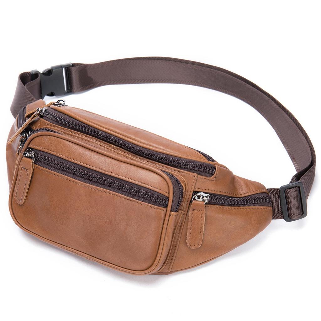 Leather Men's Bag, Men's Leather Phone Waist Bag, Leather Crossbody Bag, Multifunctional Sports and Leisure Crossbody Chest Bag