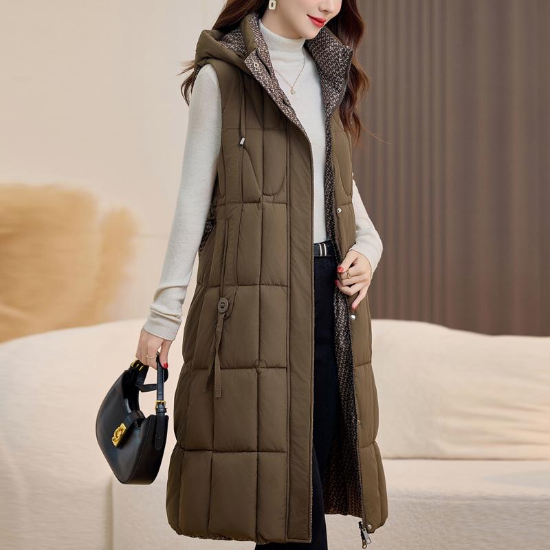Fashion Winter Women's Long Warm Vest Hooded Can Be Worn On Both Sides Thick Sleeveless Jackets Woman Coat With Belt