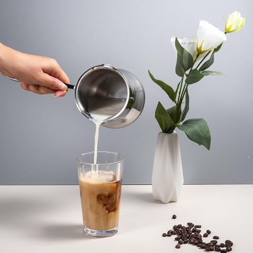 IMEEA Milchtopf, Stieltopf, 18/10 Edelstahl, Induktionsfähig, 500ml, Mini-Milchtopf, Silber