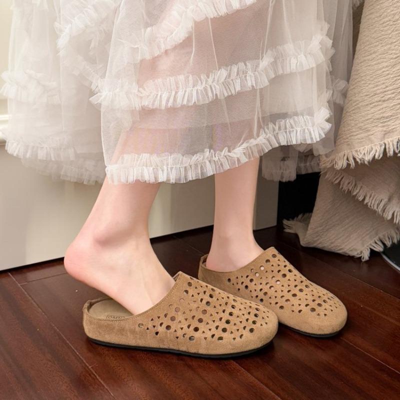 

Мода Мода Баотоу Ажурная перфорация Замшевая кожа Однотонные Лаконичные Полушлепанцы Женские Круглый носок Натягивающиеся Мюли Пляжная обувь Женская 35 хаки
