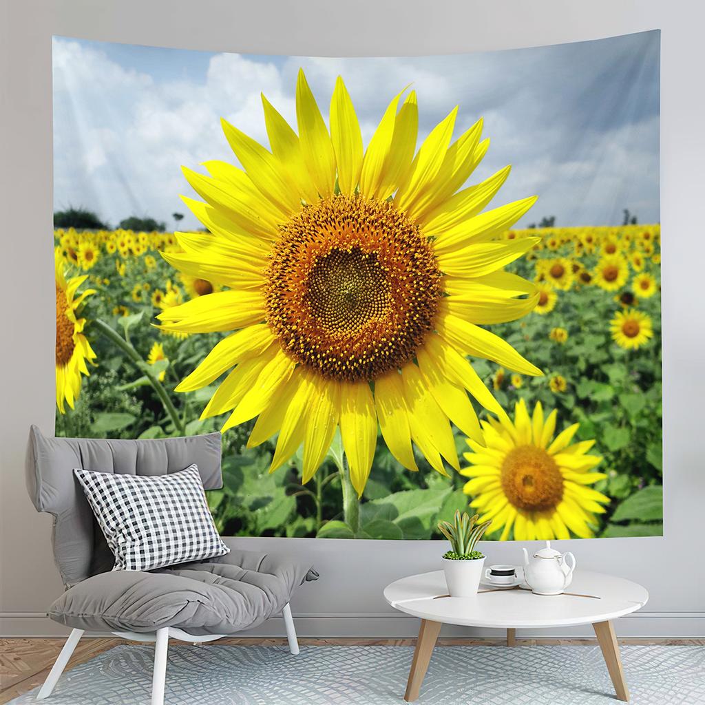 Sunset Sunflowers Field Tapestry Warm Yellow Floral Plant Tapestry Home Living Room Bedroom Dorm Wall Hanging Decorative Blanket