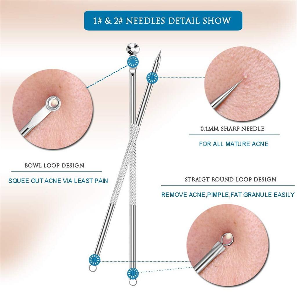 4 Piece Stainless Blackhead Remover Tool Set - Extractor Needle for Facial , Comedone Pusher, Home Kit