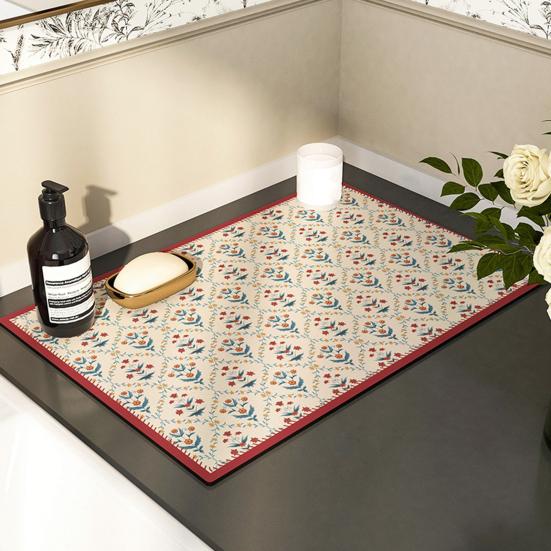 Draining Mat Double-sided Non-slip Fast Water Absorption Anti-scalding Imitation Tile Printing Coffee Machine Draining Pad Kitchen Supply