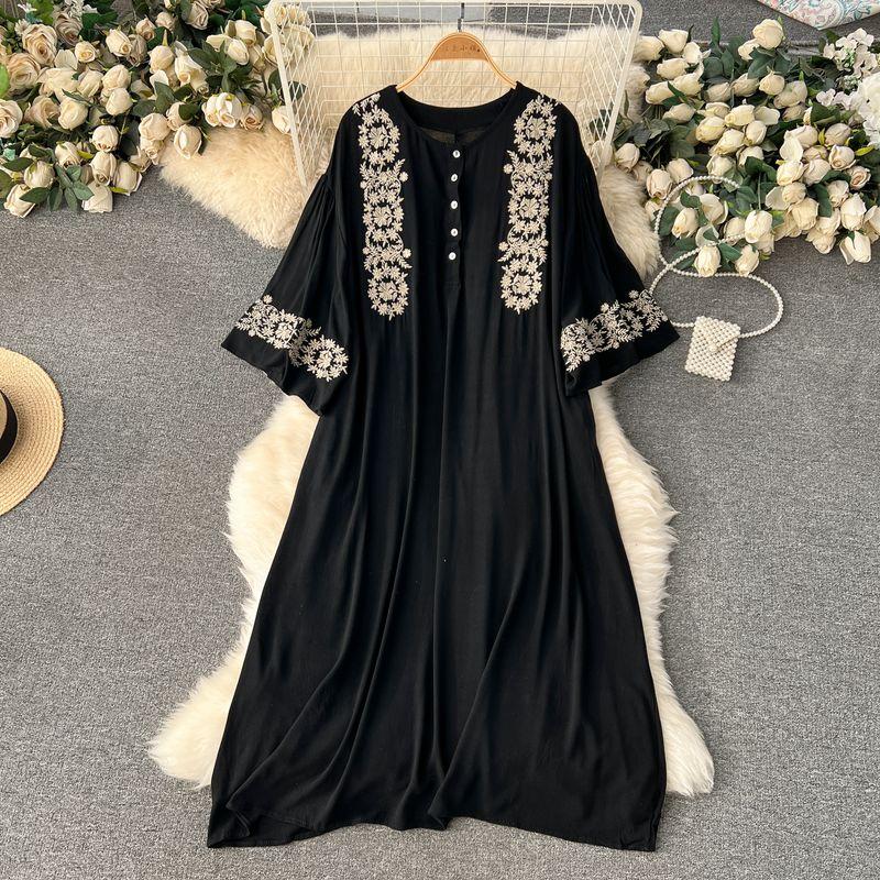 Spring Clothing Ethnic Style Retro Embroidered Flared Sleeve Dress