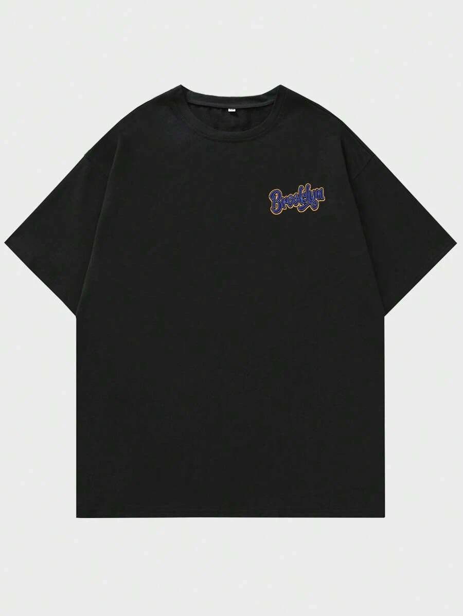 Street Life Guys Letter & Cartoon Graphic Tee – Casual Short Sleeve Streetwear XL