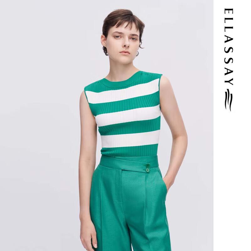 

ELLASSAY Women s Round Neck Striped Sleeveless Knit Top L