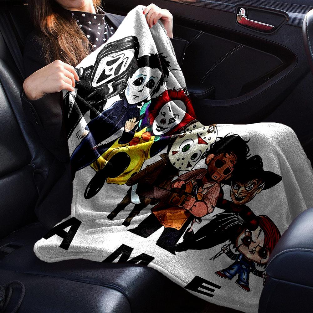 Custom Name Halloween horror Theme Printed Blanket - Perfect for Couch, Bed, Travel & Outdoor Use | Machine Washable, Cozy & Durable.