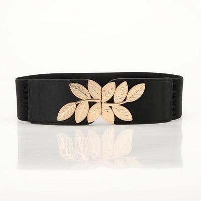 Stylish Women's Elastic Belt with Alloy Leaf Buckle - Perfect for Dresses and Shirts