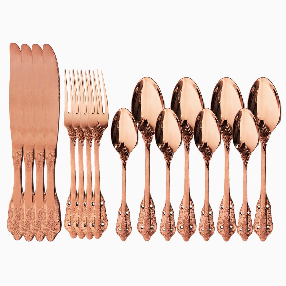 JANKNG 304 Stainless Steel Flatware Set Rainbow Dinnerware Set Gold Knife Fork Spoon Dinner Set Luxury Cutlery Silverware Set