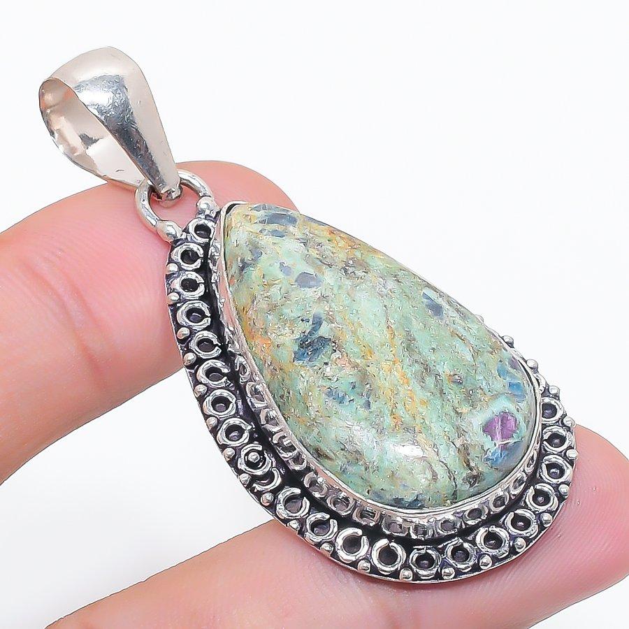

Natural Ruby Fuchsite Gemstone 925 Sterling Silver Jewelry Pendant 2.25 W4K29